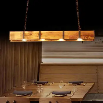 Реколта дървена полилей, по-голямата линейна лампа за кухня, островен хол, окачена лампа в стил ретро, за домашен декор