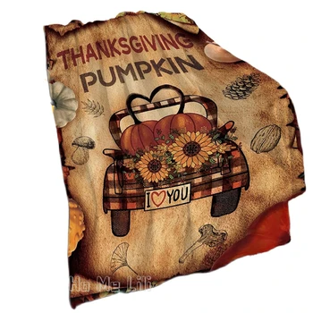 Ретро Есента Тиква Камион Sunflower за Деня на Благодарността в стила на Благодарността От Ho Me Pipi Фланелевое Одеяло Супер Мек и Уютен Луксозен Семеен Подарък