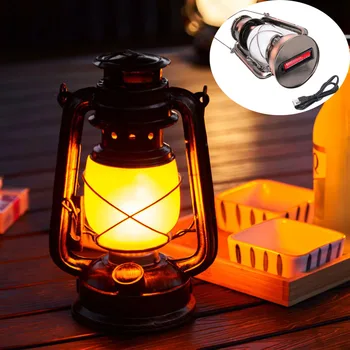 Ретро лампа за къмпинг, led лампа с пламък, акумулаторна батерия USB преносим окачен лампа за риболов, затемняющий за външната градинска палатки