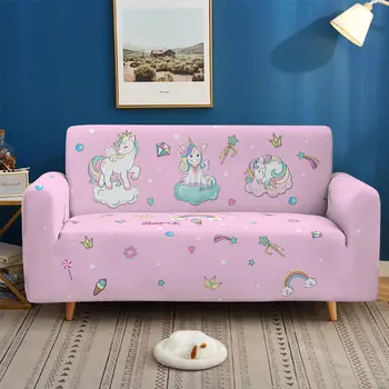 Розов калъф с принтом еднорог за мека мебел, домашни калъфи за мека мебел, 3 седалки за всекидневната, калъфи за столове, разтеглив седалките