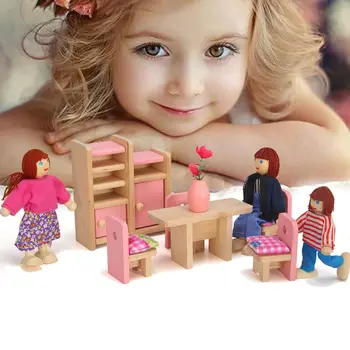 Розова Куклена Къща Комплект Мебели Играчка Мащаб 1:12 Игри Къща За Кукли На Дървени Мебели, Дървени Аксесоари Миниатюрни Мебели Кукла