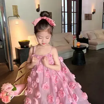 Рокля-жилетка с пола на спагети презрамки за момичета 2022, лятно ново детско сладка принцеса рокля, детско рокля супер феите