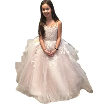 Рокля с цветя модел за момичета на сватба, тюлевое вечерна рокля без ръкави, за деца, бельо, рокля принцеса с аппликацией, бална рокля за момичета