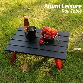 Сгъваема маса за пикник Преносим маса за хранене на открито със Самостоятелен обиколка Пътуване на открито-Ниска маса от алуминиева сплав Плажен маса