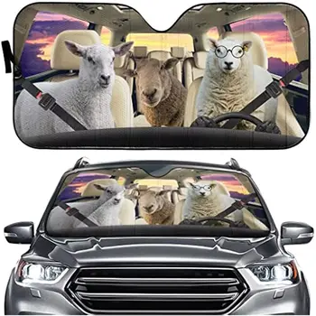 Сенника на предното стъкло на автомобила с забавен принтом овце, сгъваема защита на купето от слънчевите лъчи, защита на предното стъкло на превозното средство, универсални аксесоари