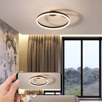 Скандинавска кръгла таванна полилей с дистанционно регулиране на яркостта, черно-бял тавана лампа за спални, модерни минималистичная лампа, прости тела