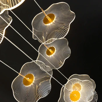 Скандинавска полилей във формата на листа на лотос, модерна лампа във формата на цвете за дневна, ресторант, мезонет, апартамент, полилей за стълби