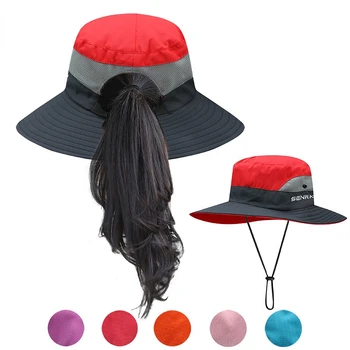 Слънчеви шапки за жени, лятна солнцезащитная шапка с широка периферия, защита от ултравиолетови лъчи, опашка, градинска шапка за риболов, пешеходен туризъм за жени