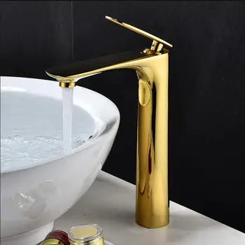 Смесители за мивки Златен смесител за мивка Смесител за баня с една дръжка Смесител за вана Висок кран Латунная мивка