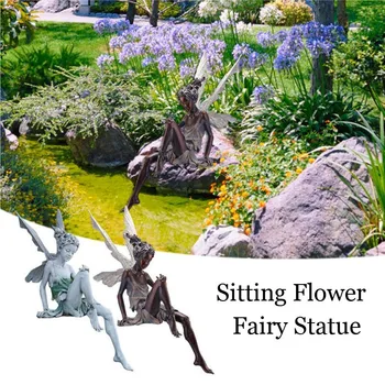Статуята на фея, седнала в градината, статуята на цветя феите, декорация на дома, аксесоари за украса на дома, скулптури и статуетки от смола