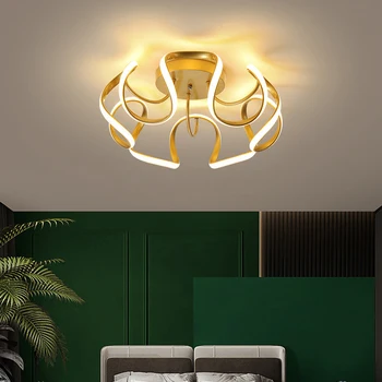 Съвременните скандинавски минималистичные златисто-бели led таван осветление, лампа за дома художествен декор хол, Потолочное осветление спални