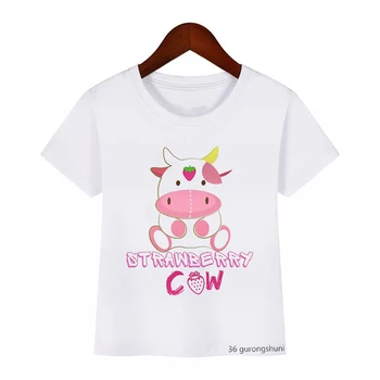 Тениска за момчета /момичета с анимационни любимци, ягоди, крава, плюшено принтом, хубава тениска за момичета, блузи, детски костюм, подарък за рожден ден