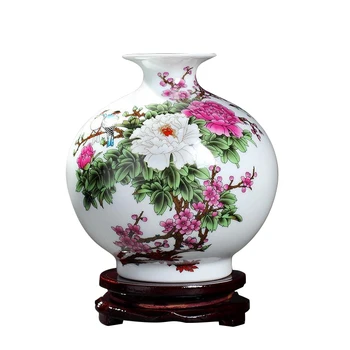 Украса от керамични вази Цзиндэчжэнь, договореност за всекидневната, креативна съвременни китайски полк за цветя, нар плавателни съдове, интериор