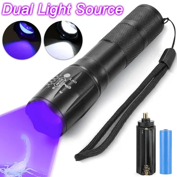 Ултравиолетова бяла лампа 2-в-1, dual лампа, разтегателен фенерче led увеличение сигнал, UV-детектор петна урина от домашни животни, инструмент за лов на открито