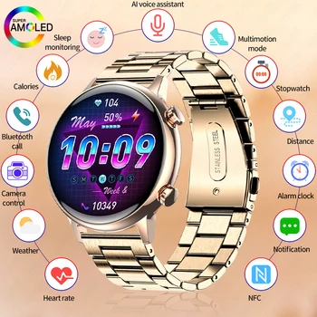 Умен часовник LIGE 2023 за мъже и жени, умни часовници с цветен екран с Full Touch HD, Bluetooth, фитнес тракер, ръчни часовници, розово злато