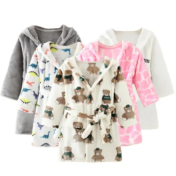 Фланелен пижами за момчета и момичета, есенно-зимни детски халат за баня, мека удобна детска сладко домашни дрехи 2-8 години