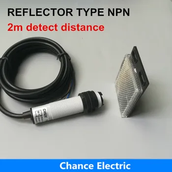 Фотоелектричния сензор CHUX NPN преминете Огледален Рефлектор тип NO + NC 4 проводника на разстояние за откриване на 2 м E18-3B2NC