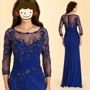 Царско синьо дълги рокли Memaid за майката на булката 2019, евтини дрехи за майки с аппликацией и дълъг ръкав, тържествена вечерна рокля за мама