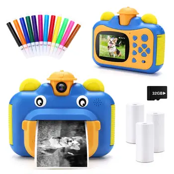 Цифров детски фотоапарат с моментално печат, детска акумулаторна камера 1080P камера с карта 32G, видео-фотоапарат, играчки за деца