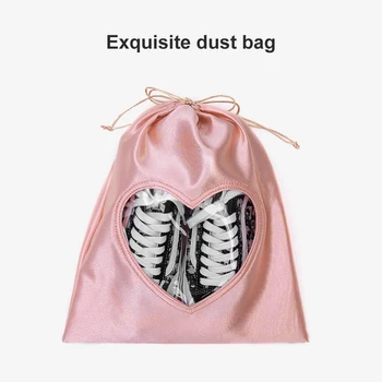 Чанта от съвсем малък, пътен пыльник, розово атласное прозрачен прозорец във формата на сърце, преносим чанта за съхранение, подходящ за дамски чанти, организатор за обувки