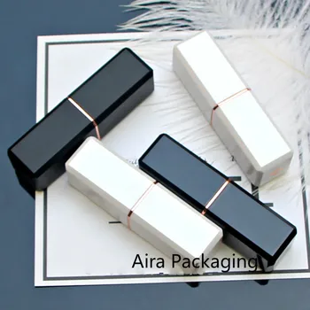 Черен контейнер за балсама за устни в класически стил, празен квадратен пластмасова туба с червило 12,1 мм, бяла елегантна кутия за руж за устни 50 бр. /лот
