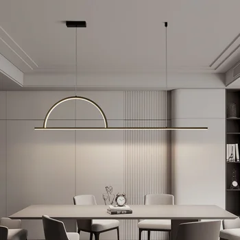 Черно-бяла модерна led полилей, хол с трапезария и кухня полилей в скандинавски минималистичном стил, кабинет, кафе-бар, полилей
