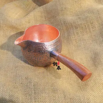 Черпак от чиста мед, антични чаша с дървена дръжка, ръчно изработени, дебела