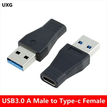 1 бр. USB 3.0 за мъже и USB-C, USB Type 3.1 на C, адаптер конектор Тип C за жени, адаптер USB 3.0 SuperSpeed, черно и бяло