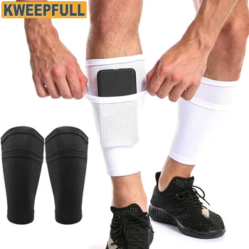 1 чифт футболни чорапи за защита на долната част на краката, за подпомагане на изпълнението на краката, футболни компресия ръкави за телета с джоб за крака, гуми за опашка