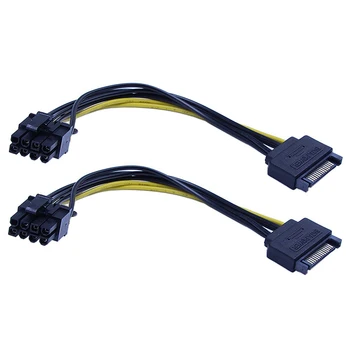 10 БР. Нов 15-пинов SATA до 8-номера за контакт (6 + 2) кабел за захранване PCI-E, 20 см Кабел SATA, 15-пинов за 8-номера за контакт кабел, тел 18AWG