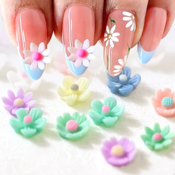 100шт 9 мм мини-декорации за нокти от смола с цветя, красиви летни окачване за нокти с маргаритками, маникюр, направи си сам, плоски цветни висулки от смола с цветя