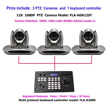 1080P 60 кадъра в секунда 12-Кратно Оптично Увеличение на PTZ SDI/HDMI Камера за видео Конферентна връзка и контролер клавиатура RS232 IP-Джойстик