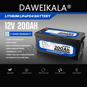 12V 200Ah LiFePO4 Батерия Литиево-Желязо-Фосфатный Батерия Вграден BMS за Слънчевата Система RV Къща за Тралене на Моторни Данък Безплатно