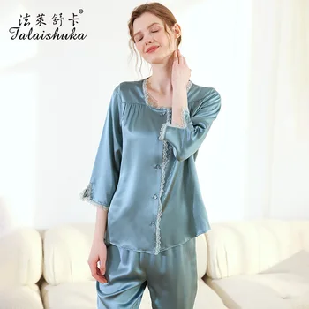 19 momme Elegance 100% комплекти пижам от естествена коприна, женски красиви дантелени модни пижами, изработени от естествена коприна, T8612