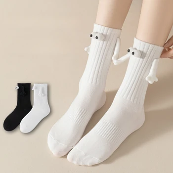 2 чифта чифта чорапи от ръка на ръка, творчески чорапи, клуб знаменитост, забавни черно-бели чорапи с мультяшными очите за най-добри приятели
