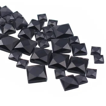200 бр., квадратни черни стъклени кристали, с фиксирана облегалка 6x6 mm, кристали, коригиране, кристали с лепилен на обратната страна, за дрехи, бижута дрехи