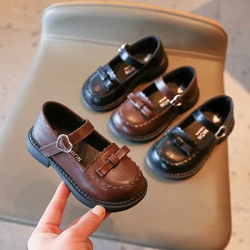 2022 г. Кафява кожена обувки по френски ретро британския стил; модерни детски обувки за момичета; Mary Jane в дебела подметка; сезон пролет-есен; усъвършенстване на