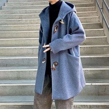 2022 Есента на топло яке Зимно Палто модно палто с дълъг ръкав вълна палто градинска облекло бизнес мъже однотонное вълнена F18