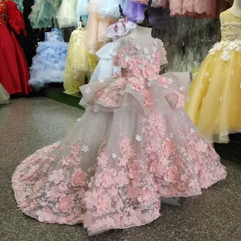 2022 Реалното изображение, Ново рокля с цветя модел за момичета, дрехи за малките момичета, лейси 3D апликация с цветя, тучни тюл, детско облекло за рожден ден, сшитое по поръчка