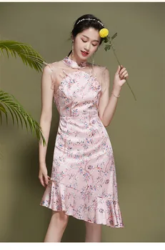 2023 Chirpaurus, розова коприна рокля русалка протежение чонг-sam Qipao за китайските момичета