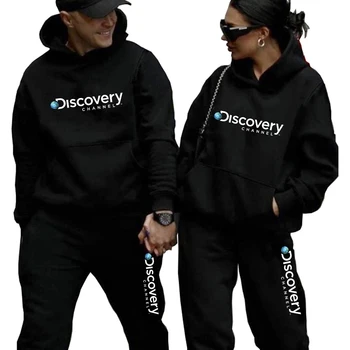 2023 Discovery Channel, мъжки hoody + спортни панталони, есен-зима на топло спортен комплект, мъжки градинска мода hoody с качулка