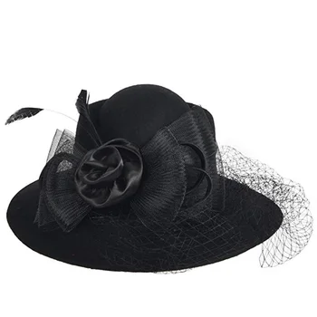 2023 Дамски очарователен вълнена фетровая шапка с широка периферия, меню с коктейли на парти, сватба на филц шапки, дрехи, църковна шапка, мека зимна шапка от плюмажного филц