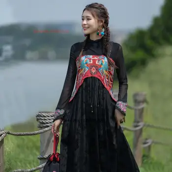 2023 китайското винтажное рокля, традиционното и женствена рокля ханфу, елегантна рокля без ръкави, с бродерия на цветя, женствена рокля за национални народни танци