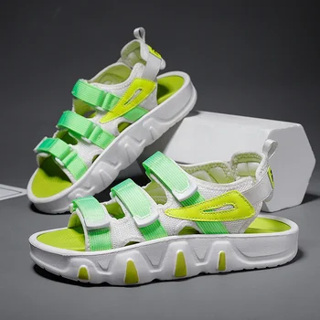 2023 Лятна Мода Зелена обувки за двойки, Мъжки Плажни обувки, Дамски Сандали в масивна ток, Лека обувки с отворени пръсти, Zapatos Para Mujeres