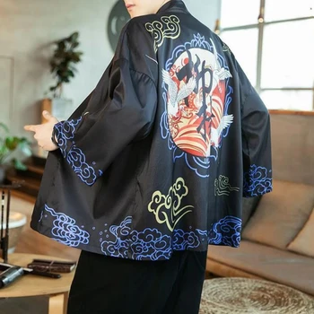 2023, мъжки летни тънки ризи с шарени кран, къс ръкав, китайски стил, мъжка жилетка, реколта ежедневни блузи оверсайз 5XL, кимоно