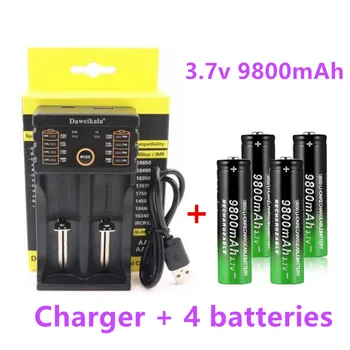 2023 Нова батерия 18650 високо качество 9800 mah 3,7 В 18650 литиево-йонни батерии Акумулаторна батерия за фенерче + зарядно устройство