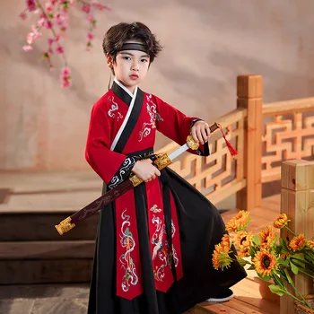 2023 Нова реколта детски костюм за cosplay с домашен любимец модел, моля костюм Ханфу за момчета дълга дължина на традиционната червена красиви дрехи