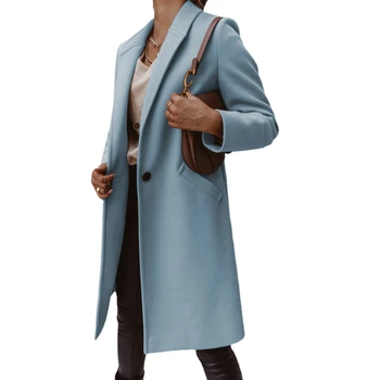 2023 Новият есенно-зимния обикновен костюм Iapel Темпераментна крайградски костюм с яка на тънки копчета, вълна палто с отстрочкой, жена