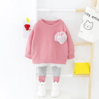 2023 Пролетни бебешки комплекти дрехи със заек за малки момичета, детски риза + панталон, костюм от 2 теми, детски спортни дрехи