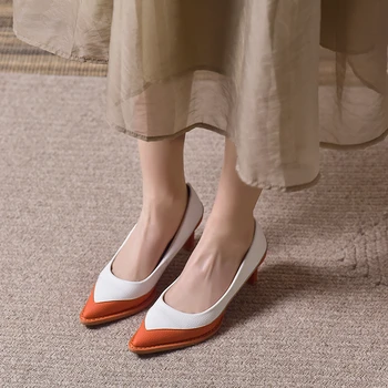 2023 Пролетно-есенен стил, Фини обувки с остър пръсти и фин пръсти, Дамски Модни Дамски обувки на висок ток в Голям размер